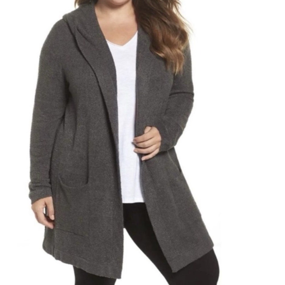 Barefoot Dreams Cozychic Lite Hoodie Cardigan Gray Lagenlook Sz L/XL Style 480